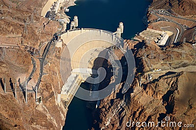 Aerial View of Hoover Dam Stock Photo