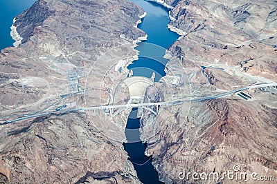 Aerial view of Hoover Dam and the Colorado River Bridge Stock Photo