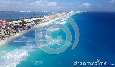 Aerial view of the Hotel Zone in Cancun Stock Photo