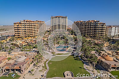 Aerial view of the hotels on the beach on a sunny day in Puerto Penasco, Sonora, Mexico. Editorial Stock Photo
