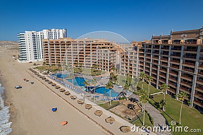 Aerial view of hotels on the sandy beach in Puerto Penasco, Sonora, Mexico Editorial Stock Photo