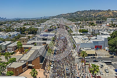 Aerial view of huge crowds on Sunset Boulevard during Black Lives Matter protests in Los Angeles Editorial Stock Photo