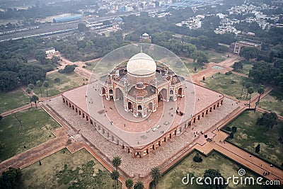 Aerial view of the Humayun`s Tomb in Delhi, India. Stock Photo