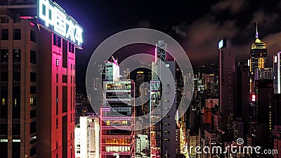 Aerial view of illuminated skyscrapers in Hong Kong Editorial Stock Photo