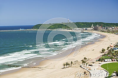 Aerial view of Indian Ocean and white sandy beaches in the town center of Durban, South Africa Stock Photo