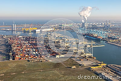 Aerial view Industrial area Maasvlakte in the Port of Rotterdam Editorial Stock Photo