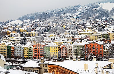 Aerial view of Innsbruck, Austria during the winter morning Stock Photo