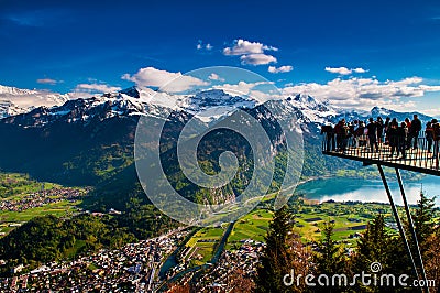 Aerial view of Interlaken and Swiss Alps from Harder Kulm view p Editorial Stock Photo