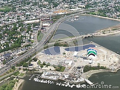 Aerial View of Interstate 93 and the Rainbow Swash, Boston, MA Editorial Stock Photo