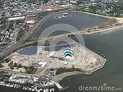 Aerial View of Interstate 93 and the Rainbow Swash, Boston, MA Editorial Stock Photo