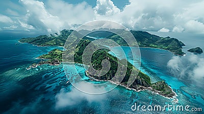 Aerial view of the island of La Digue, Seychelles Stock Photo