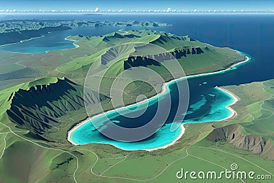 Aerial view Islands, coral reef and beach. Top travel tourist destination, best diving snorkeling, generative ai Stock Photo
