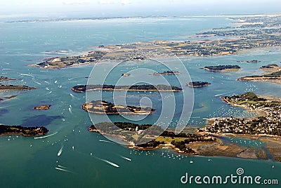 Aerial view of the islands of the Gulf of Morbihan in Brittany, France Stock Photo