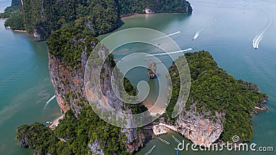 Aerial view of James Bond island and beautiful limestone rock formations in the sea Stock Photo