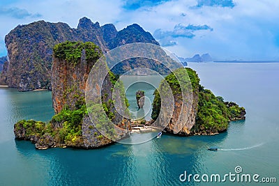 Aerial view of James Bond island in Phang nga, Thailand. Stock Photo