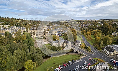 Aerial view of Jedburgh in autumn with the ruins of Jedburgh Abbey in Scotland Stock Photo