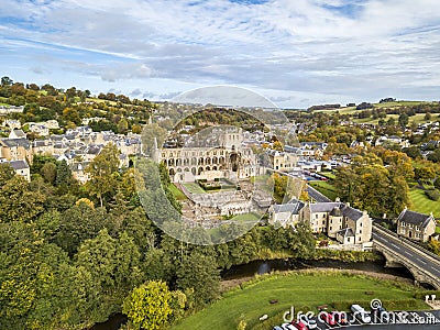 Aerial view of Jedburgh in autumn with the ruins of Jedburgh Abbey in Scotland Stock Photo