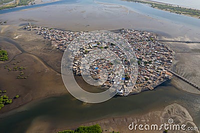 Aerial view of Joal Fadiouth. UNESCO site Photo made by drone from above. Africa Landscapes Stock Photo