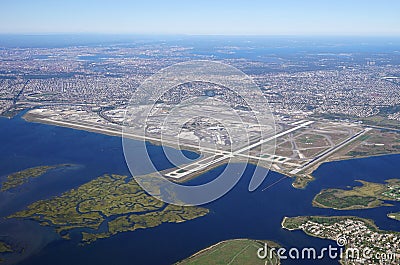 Aerial view of the John F. Kennedy International Airport (JFK) in New York Stock Photo