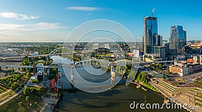 Aerial view of John Seigenthaler pedestrian bridge or Shelby street crossing in Nashville Editorial Stock Photo