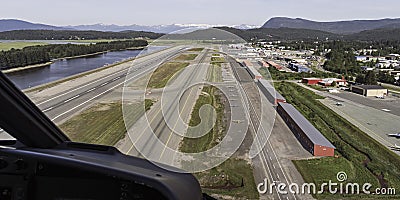 Aerial View of the Juneau Alaska Airport Runways and Seaplane Inlet Stock Photo