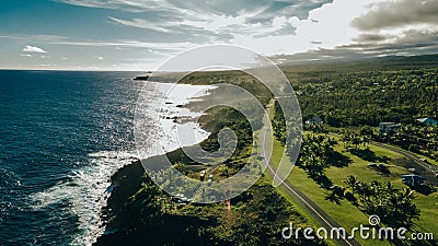 aerial view Kalapana Seaview Estates, big island, hawaii Stock Photo