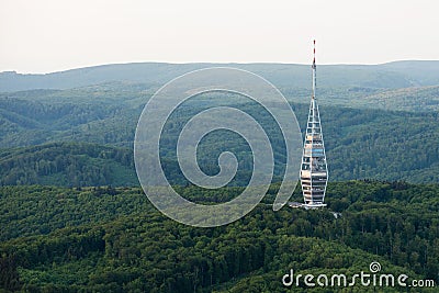 Aerial view of Kamzik TV transmission tower, Bratislava Editorial Stock Photo