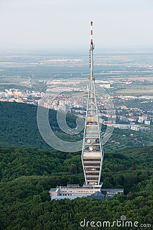 Aerial view of Kamzik TV transmission tower, Bratislava Editorial Stock Photo