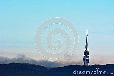 Kamzik TV transmission tower in Bratislava, Slovakia. Scenery, aerial. Stock Photo