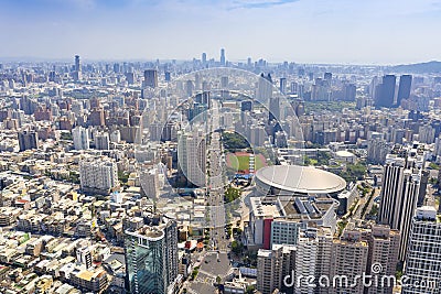 Aerial view of Kaohsiung Arena and cityscapes. Stock Photo