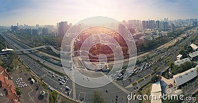 Aerial view of kaohsiung city at sunrise. Taiwan Stock Photo