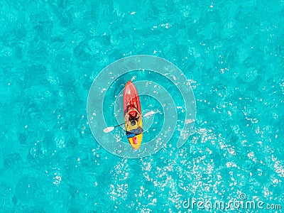 Aerial view Kayak boat turquoise water sea, sunny day. Concept travel Stock Photo