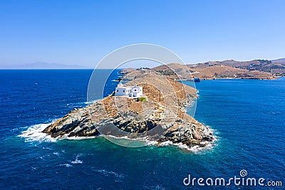 Aerial view of Kea Tzia island lighthouse, Cyclades, Greece Stock Photo