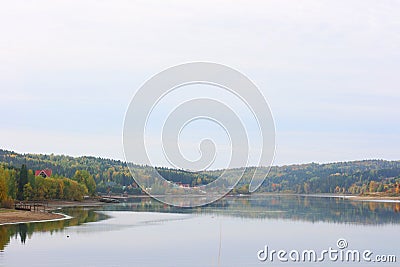 Aerial view of the Khokhlovka on the river of Kama. Perm Krai, Russia. River mouth, a village in Russia. Stock Photo