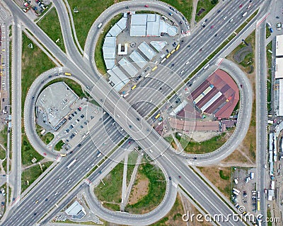 Aerial view Kiev, Ukraine road overpass with cars Poznyaki district Stock Photo