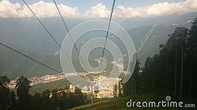 Aerial view of Krasnaya Polyana taken from the cabin of cableway, Russia Stock Photo