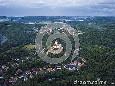 Aerial view on Krivoklat castle in protected landscape area Krivoklatsko, Czechia Stock Photo