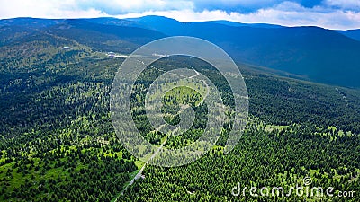 Aerial view of KrkonoÅ¡e Mountains in Czech Republic during summer time Stock Photo