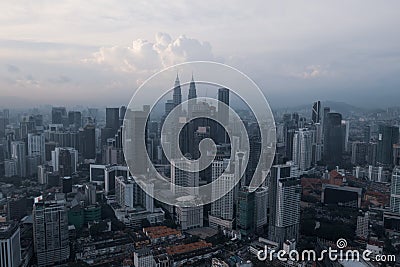 Aerial view of Kuala Lumpur city skyline during cloudy day Editorial Stock Photo