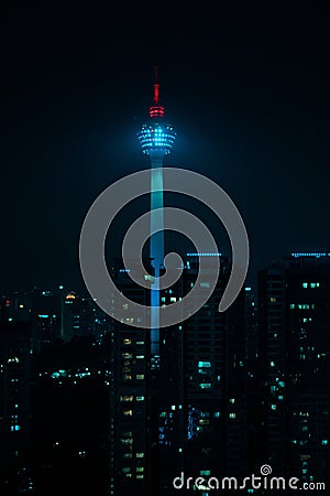 Aerial view of Kuala Lumpur city skyline at night, Malaysia Stock Photo