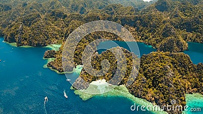 Aerial view tropical lagoon,sea, beach. Tropical island. Busuanga, Palawan, Philippines. Stock Photo