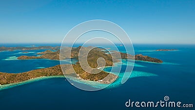 Aerial view tropical lagoon,sea, beach. Tropical island. Coron, Palawan, Philippines. Stock Photo