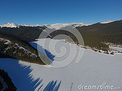 Aerial view of Lake Bolboci in winter Stock Photo