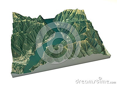Aerial view of Lake Como, Laglio and surrounding areas map in 3d Stock Photo