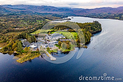 Aerial view of The Lake Eske and Harvey`s Point in Donegal, Ireland Stock Photo