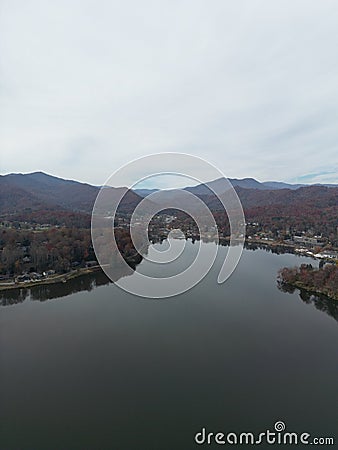 Aerial view of Lake Junaluska and forest mountain in Waynesville, North Carolina Stock Photo