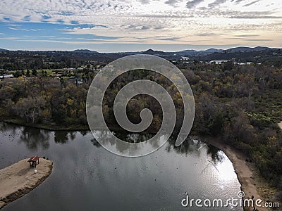 Aerial view of lake at the Kit Carson Park, municipal park in Escondido Stock Photo
