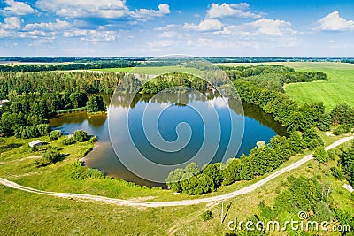 Aerial view of lake lake surrounded by trees Stock Photo