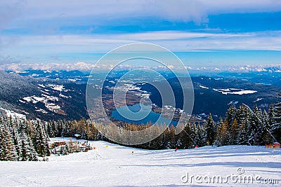 aerial view of the lake ossiach - ossiachersee from the gerlitzen mountain near villach, austria....IMAGE Stock Photo