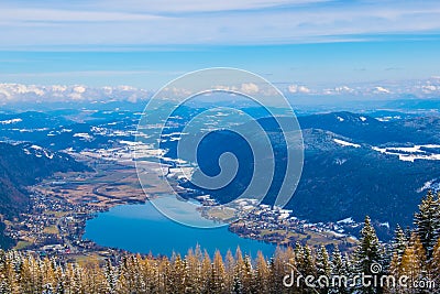 aerial view of the lake ossiach - ossiachersee from the gerlitzen mountain near villach, austria....IMAGE Stock Photo